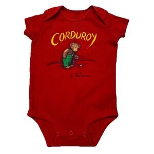 Out Of Print Corduroy Bear Book Baby Infant Bodysuit Snap Bottom Red 6 Months